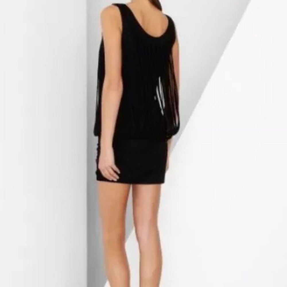 BCBGMaxAzria Black Fringe Scoop Neck Fitted Dress